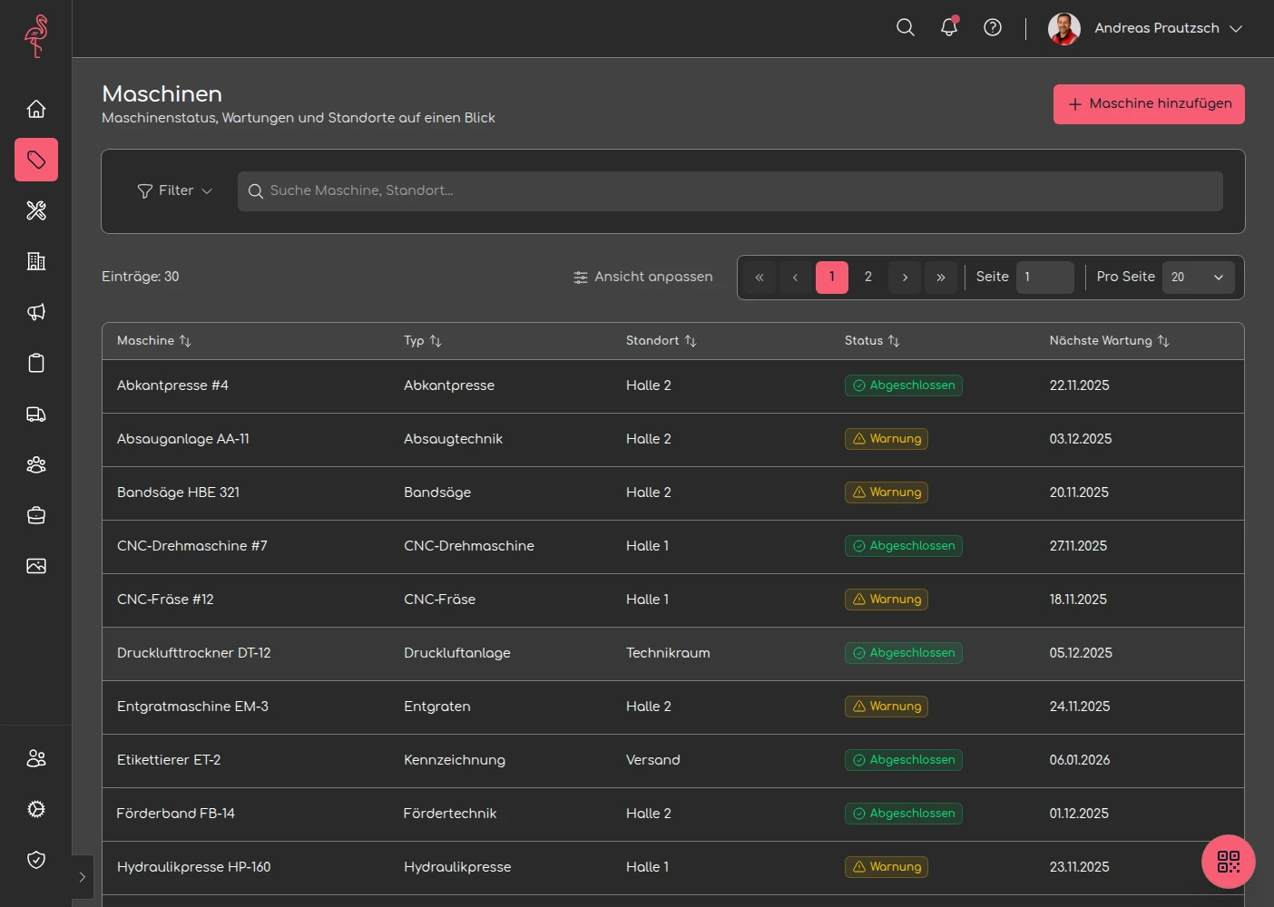 Demo-Einblicke Screenshot 2: machines overview