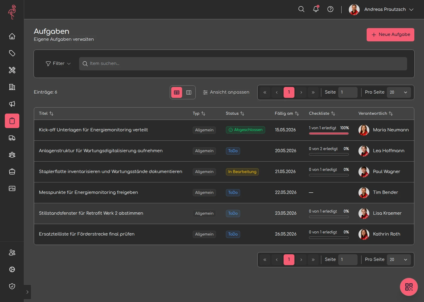 Demo-Einblicke Screenshot 7: tasks overview