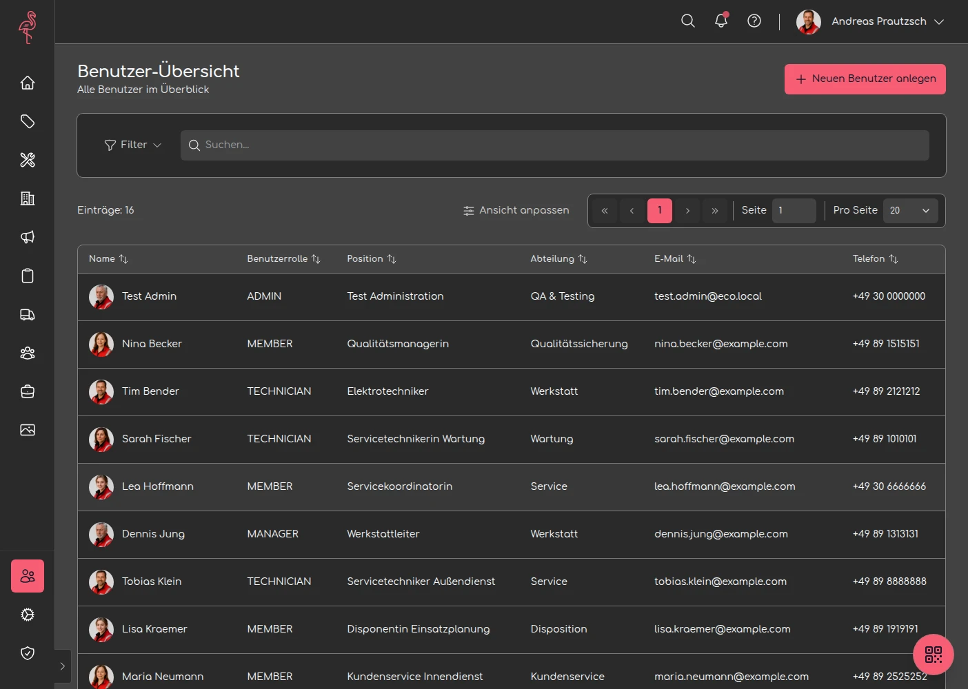 Demo-Einblicke Screenshot 8: users overview